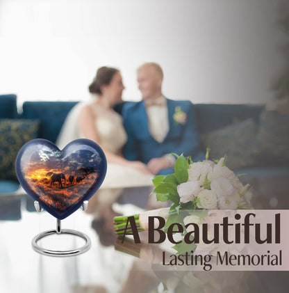 Heart Urn featuring an elephant family