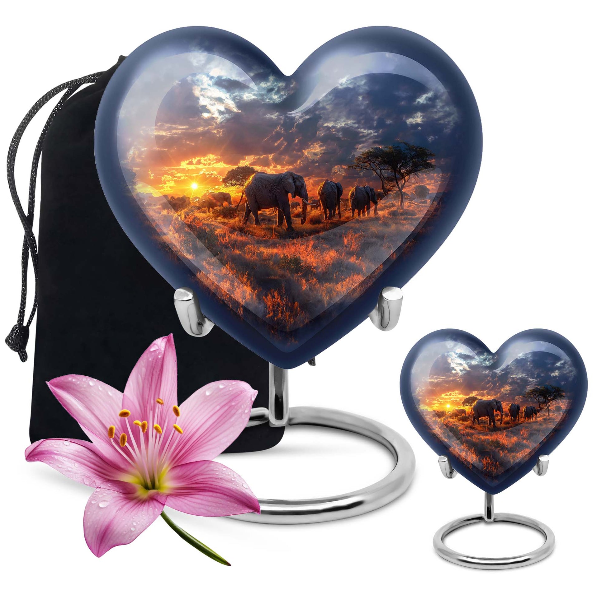 Heart Urn featuring an elephant family