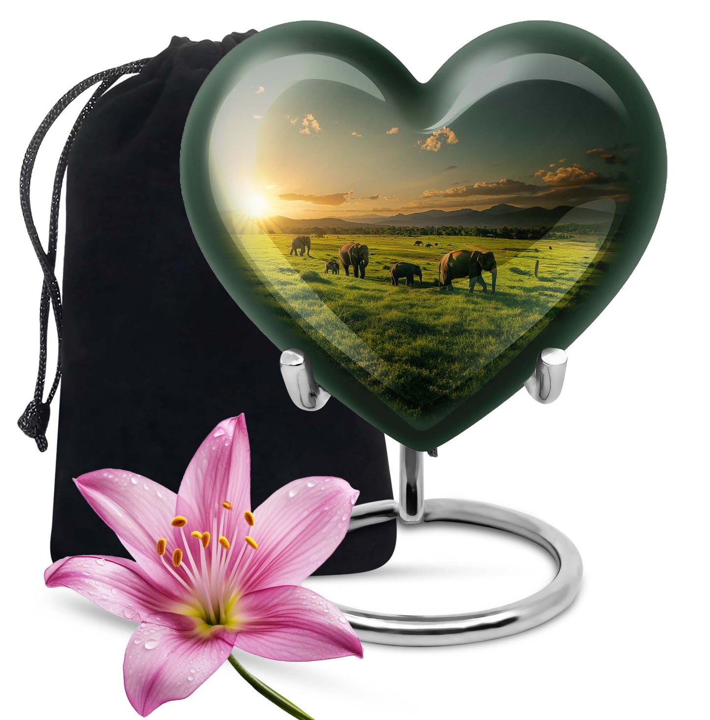 Heart shaped elephant family urn