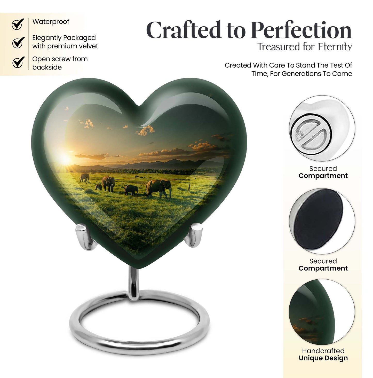 Heart shaped elephant family urn