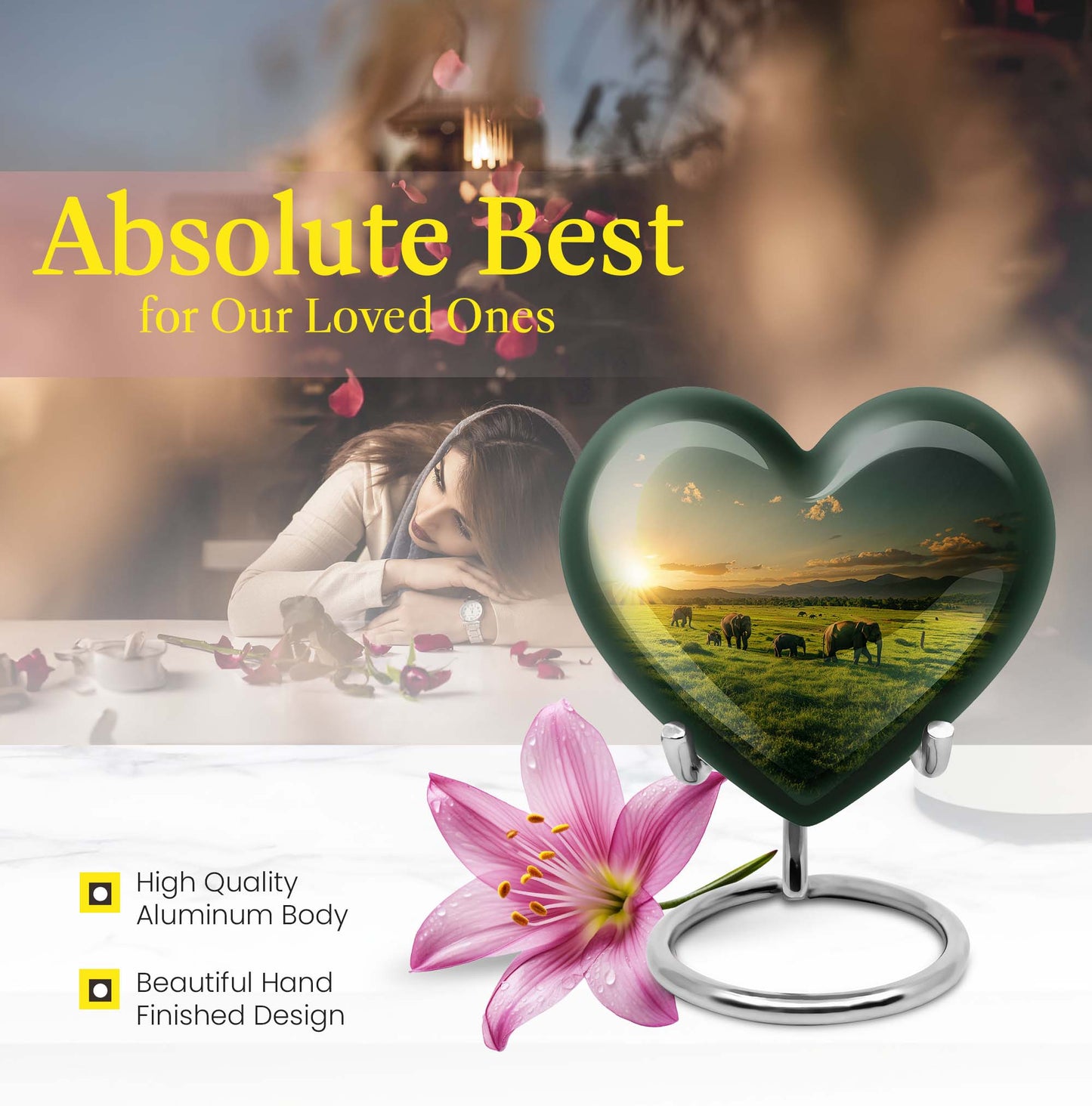 Heart shaped elephant family urn