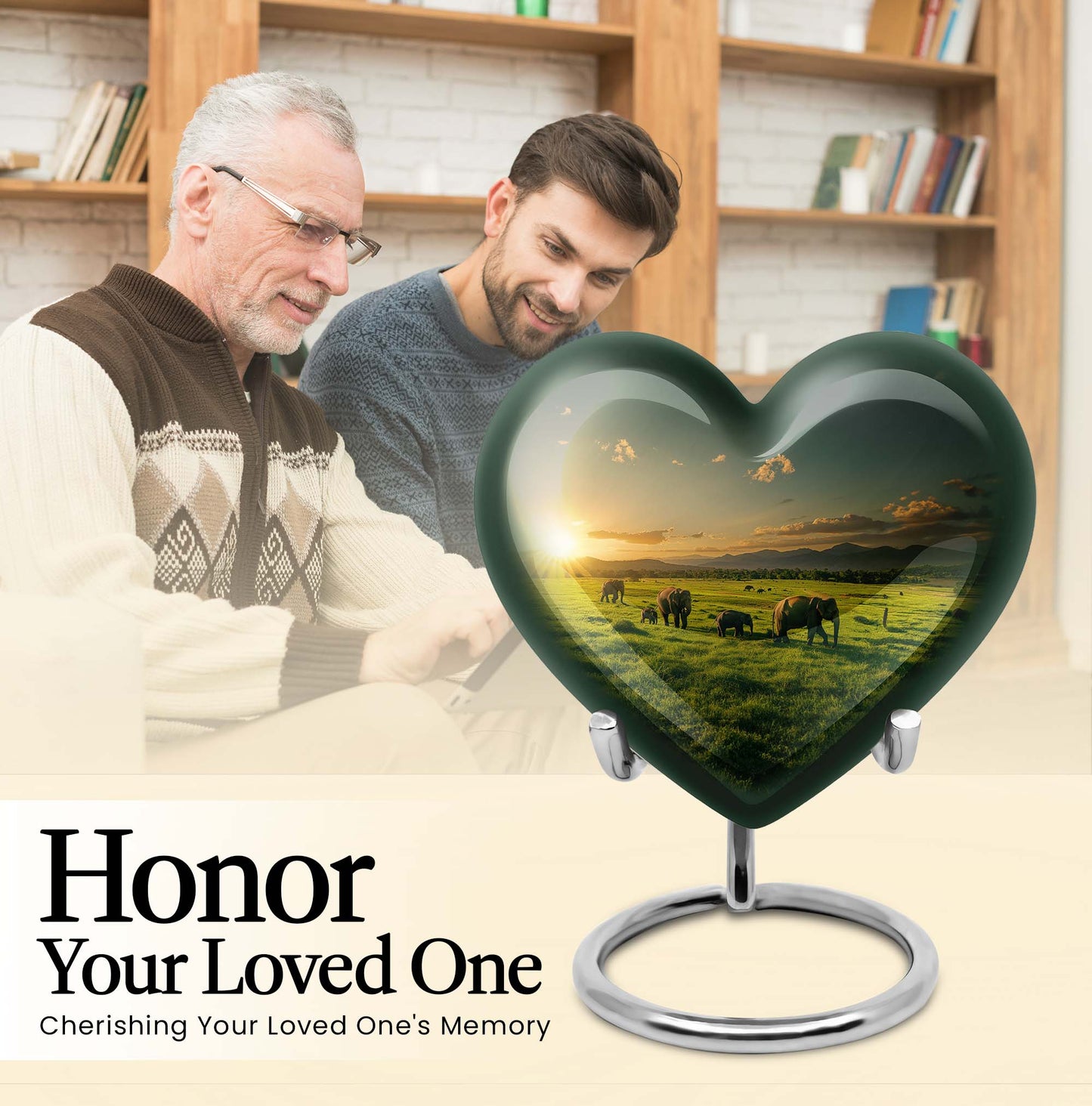Heart shaped elephant family urn