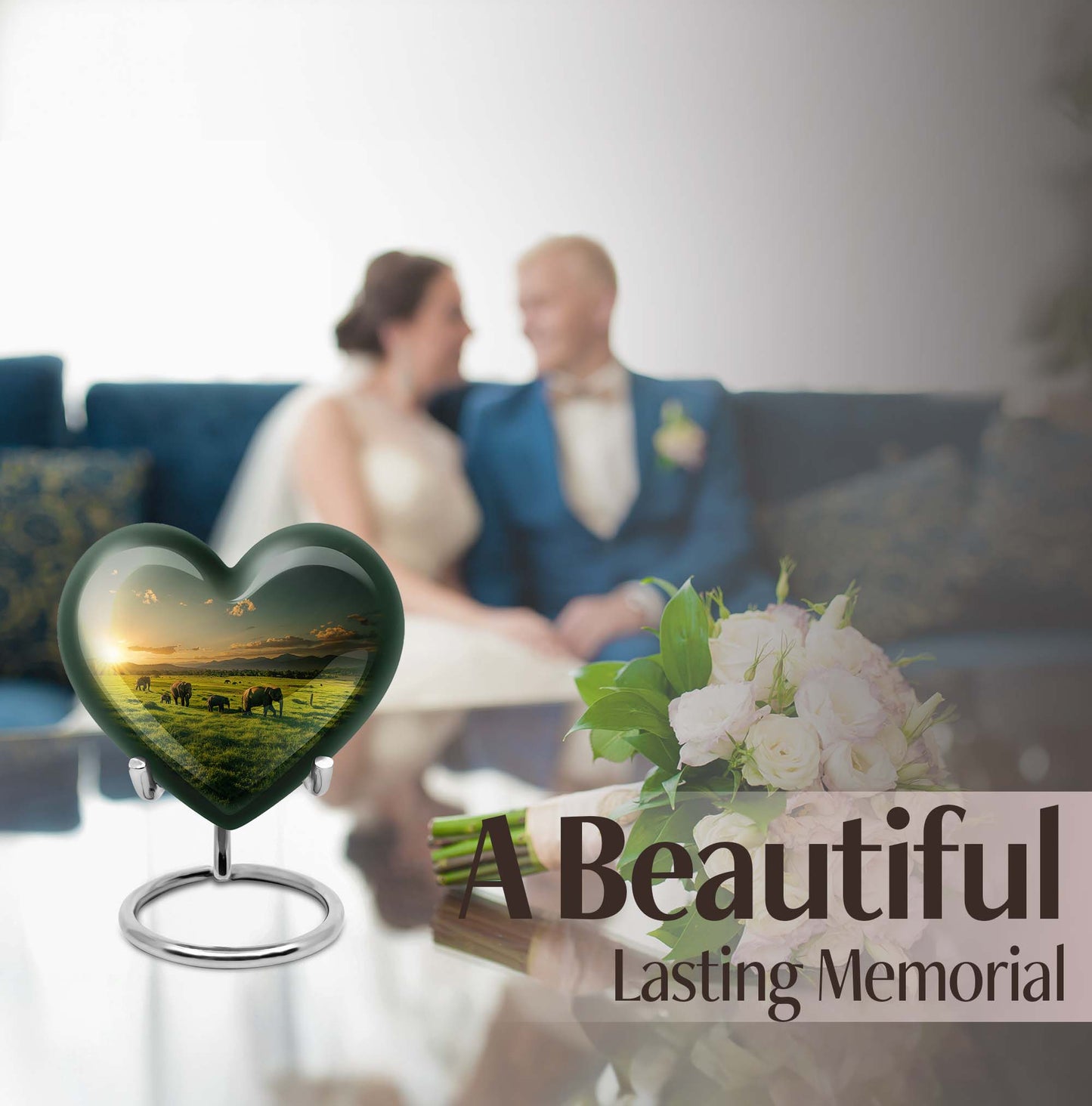 Heart shaped elephant family urn
