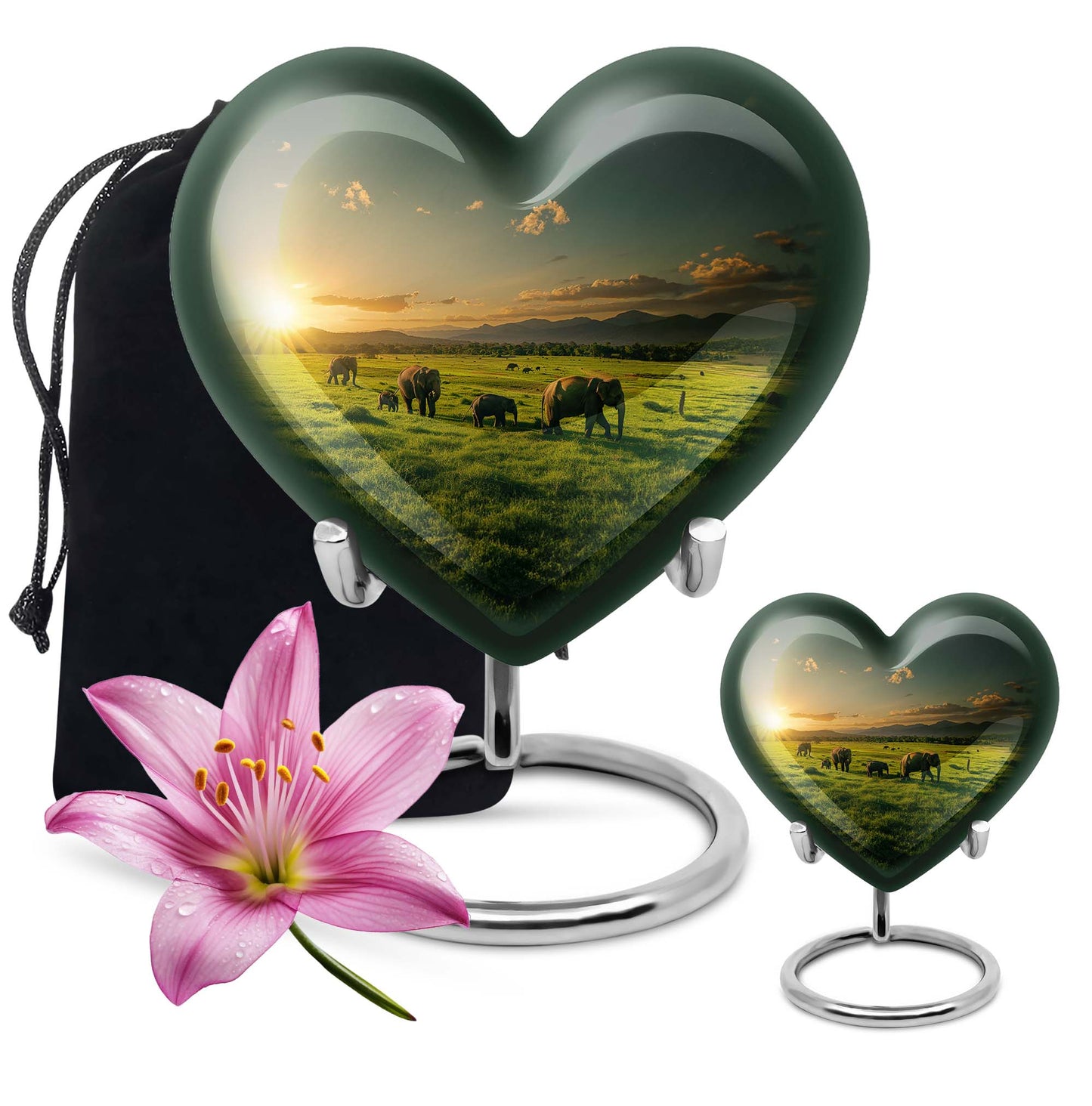 Heart shaped elephant family urn
