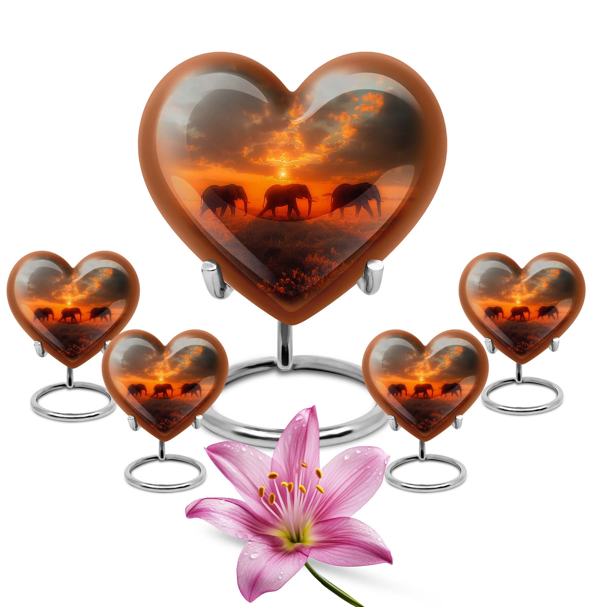 10-inch elephant family heart design funeral urn for mom, customizable, includes velvet pouch for ashes