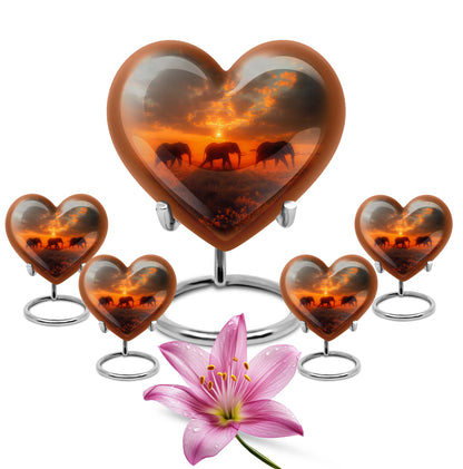 10-inch elephant family heart design funeral urn for mom, customizable, includes velvet pouch for ashes