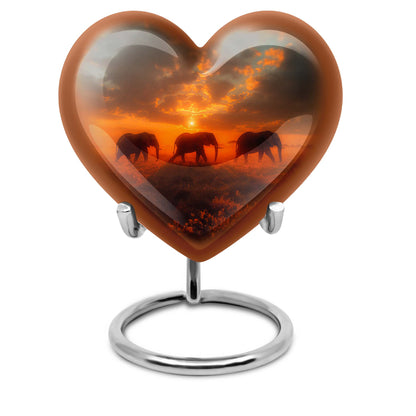 10-inch elephant family heart design funeral urn for mom, customizable, includes velvet pouch for ashes
