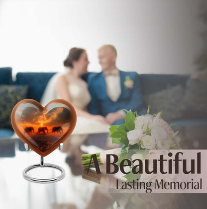 10-inch elephant family heart design funeral urn for mom, customizable, includes velvet pouch for ashes