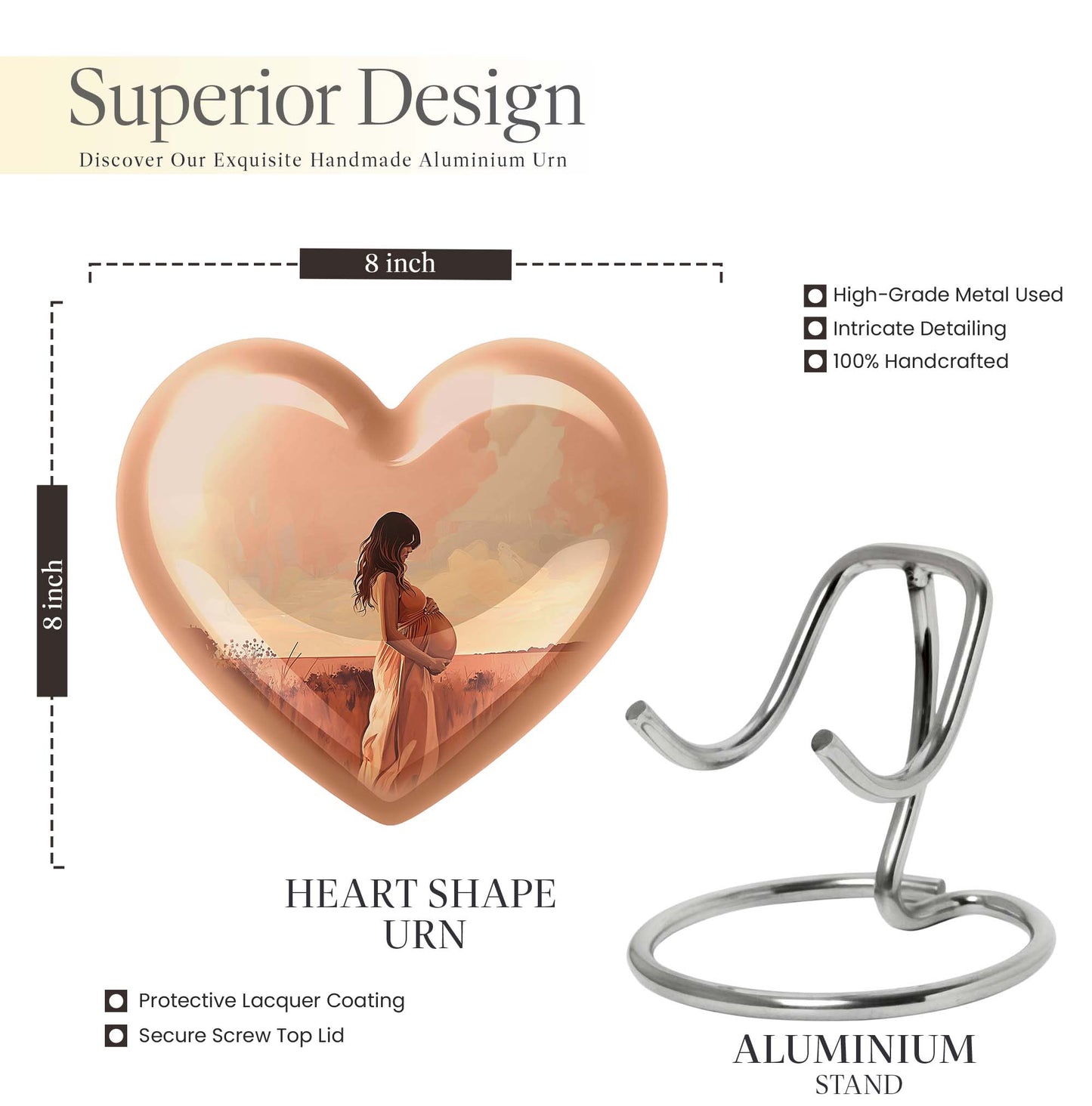 10-inch, abstract heart design memorial urn for adult male, customizable