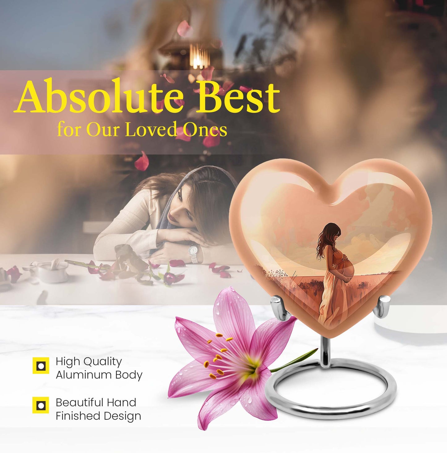 10-inch, abstract heart design memorial urn for adult male, customizable