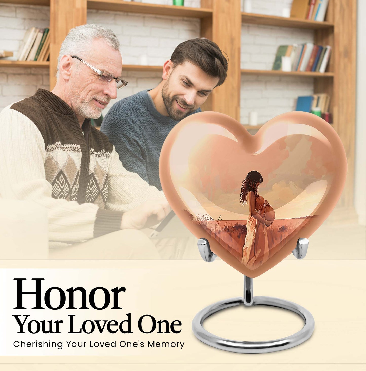 10-inch, abstract heart design memorial urn for adult male, customizable