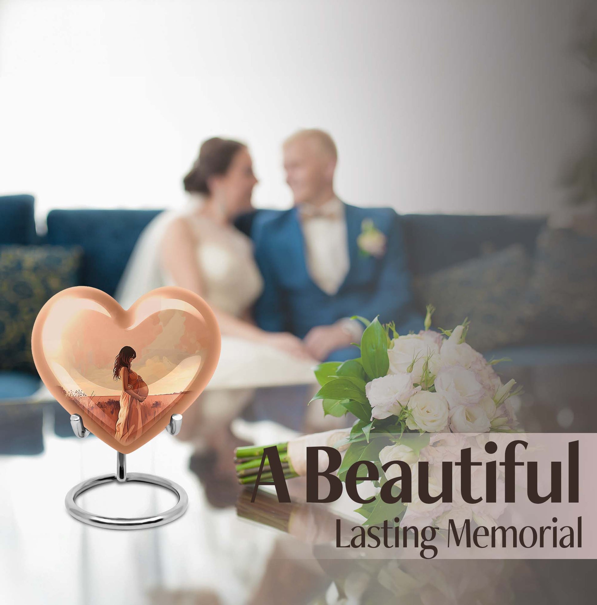 10-inch, abstract heart design memorial urn for adult male, customizable