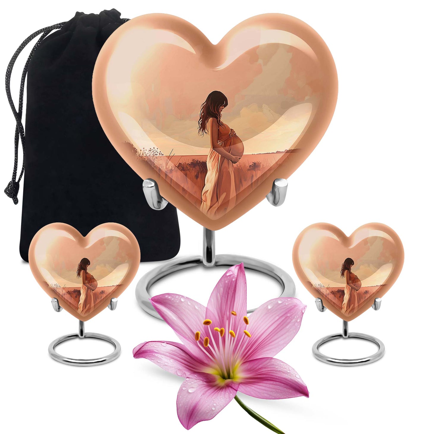 10-inch, abstract heart design memorial urn for adult male, customizable