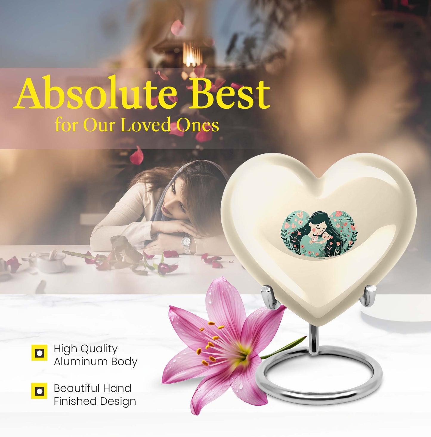  heart-shaped mother urn for adult ashes