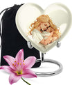 heart-shaped memorial urn for mother's ashes