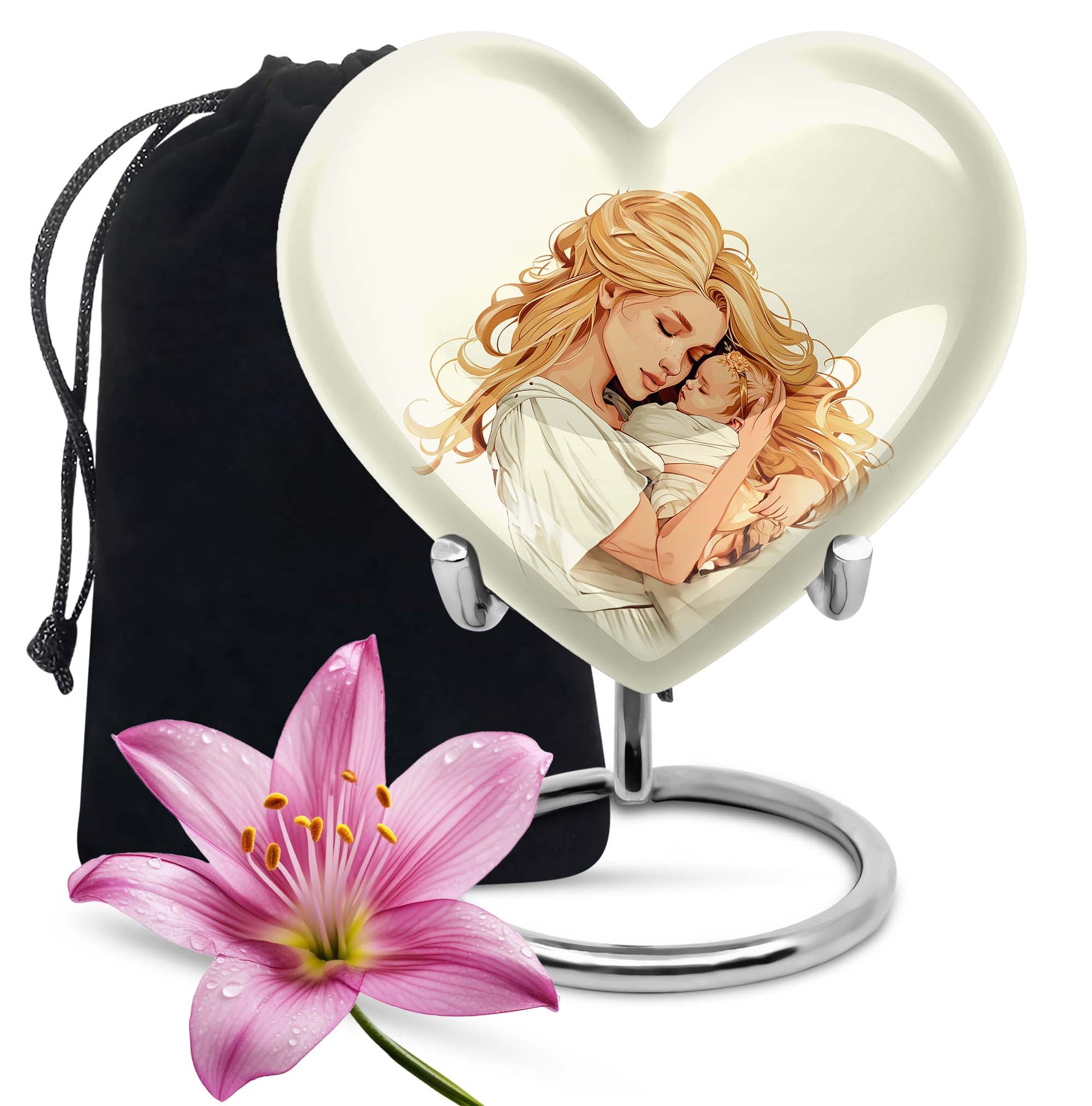 heart-shaped memorial urn for mother's ashes