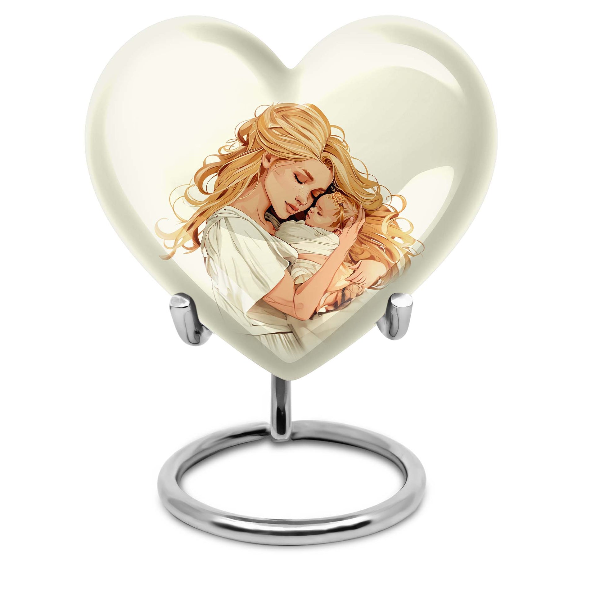heart-shaped memorial urn for mother's ashes