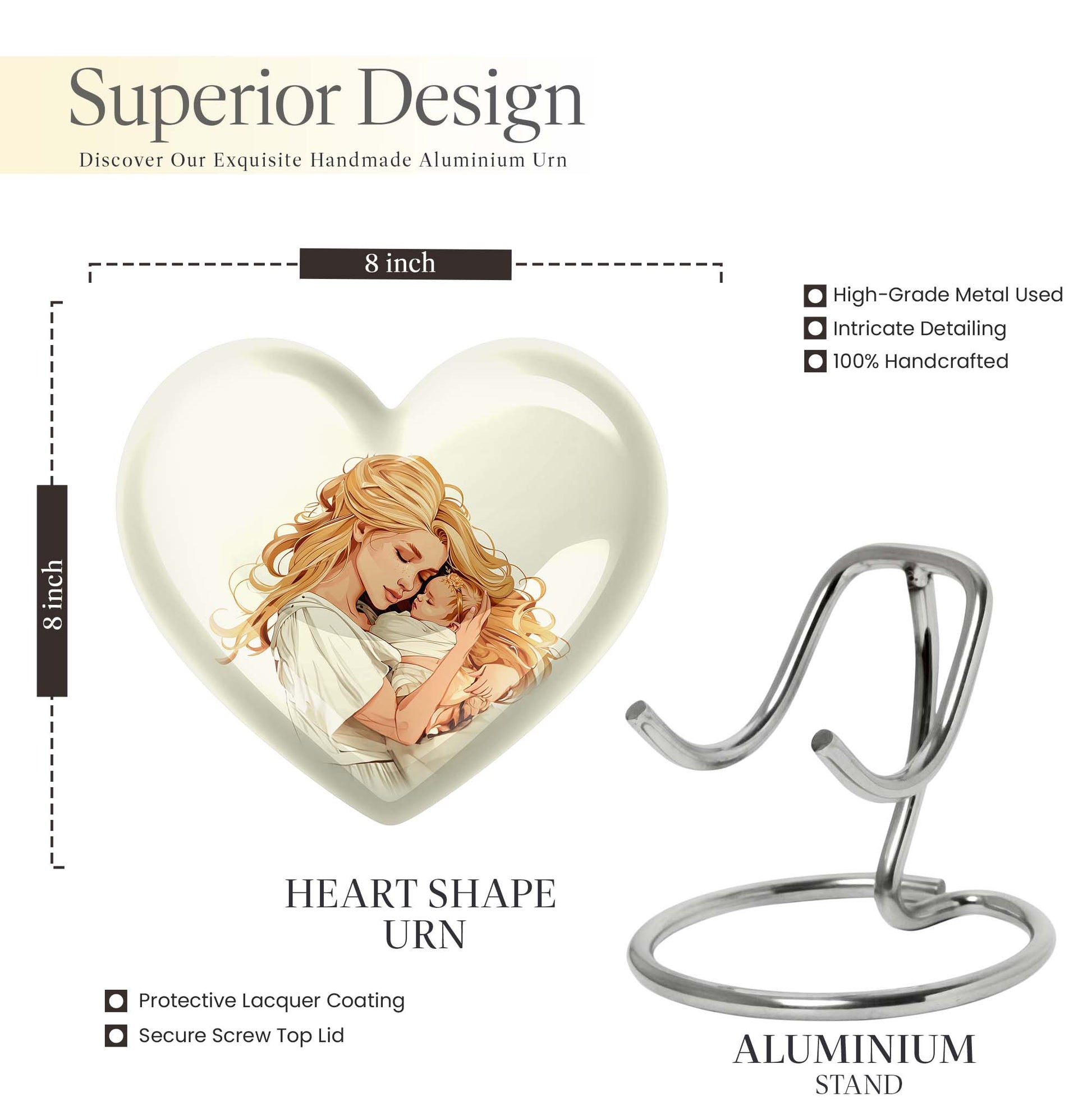 heart-shaped memorial urn for mother's ashes