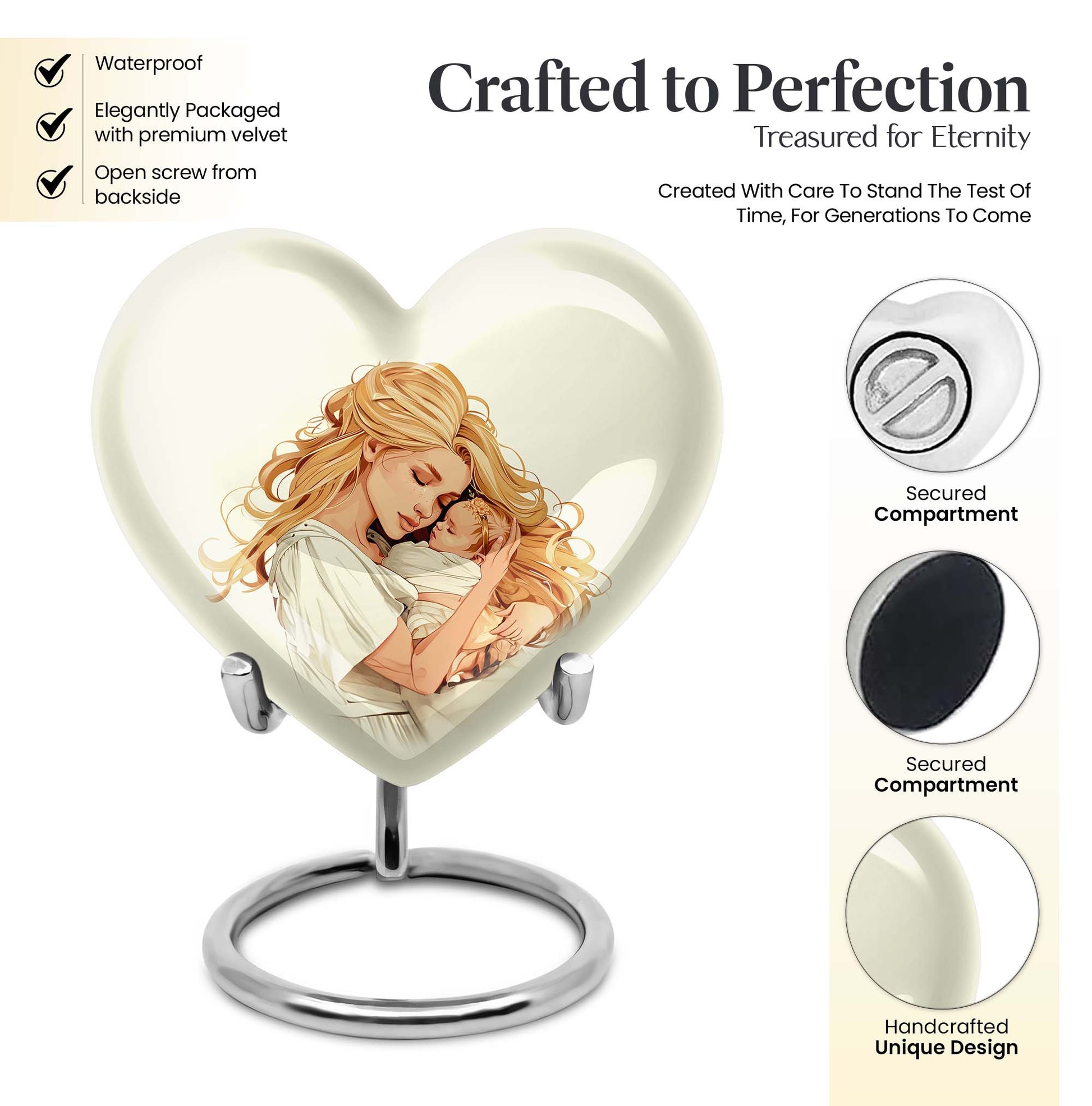 heart-shaped memorial urn for mother's ashes