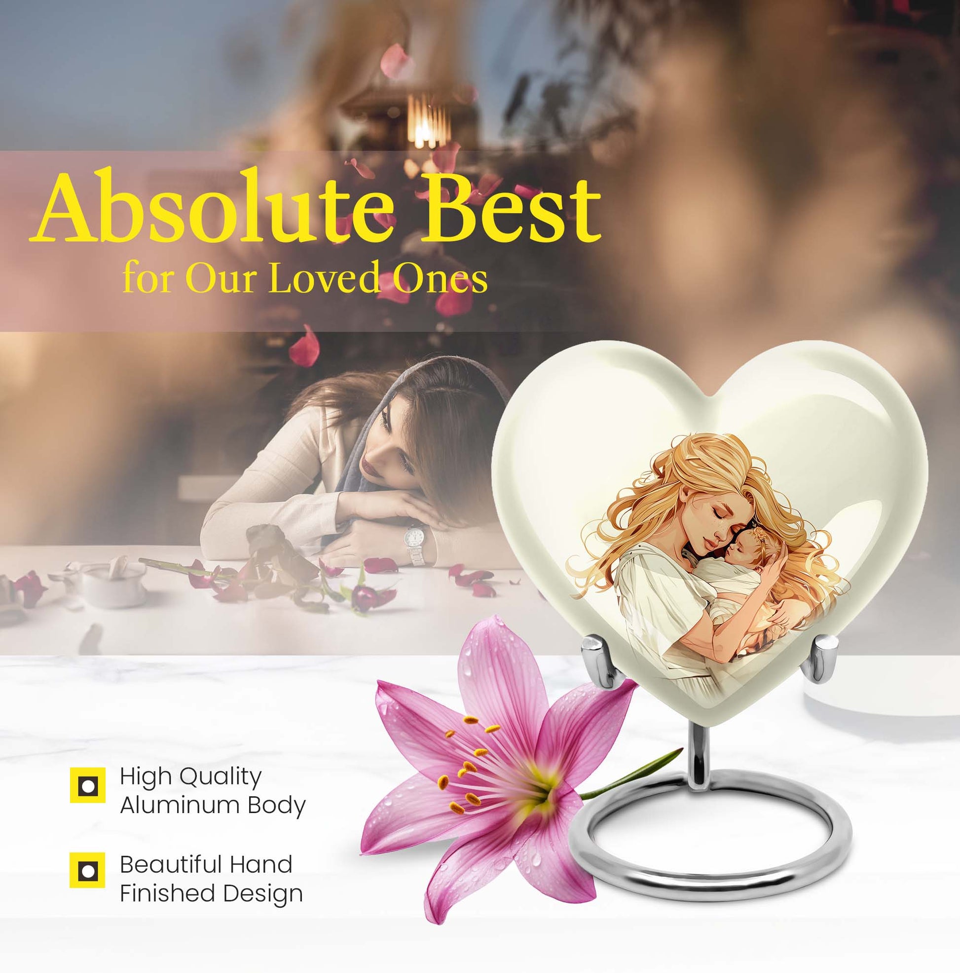 heart-shaped memorial urn for mother's ashes