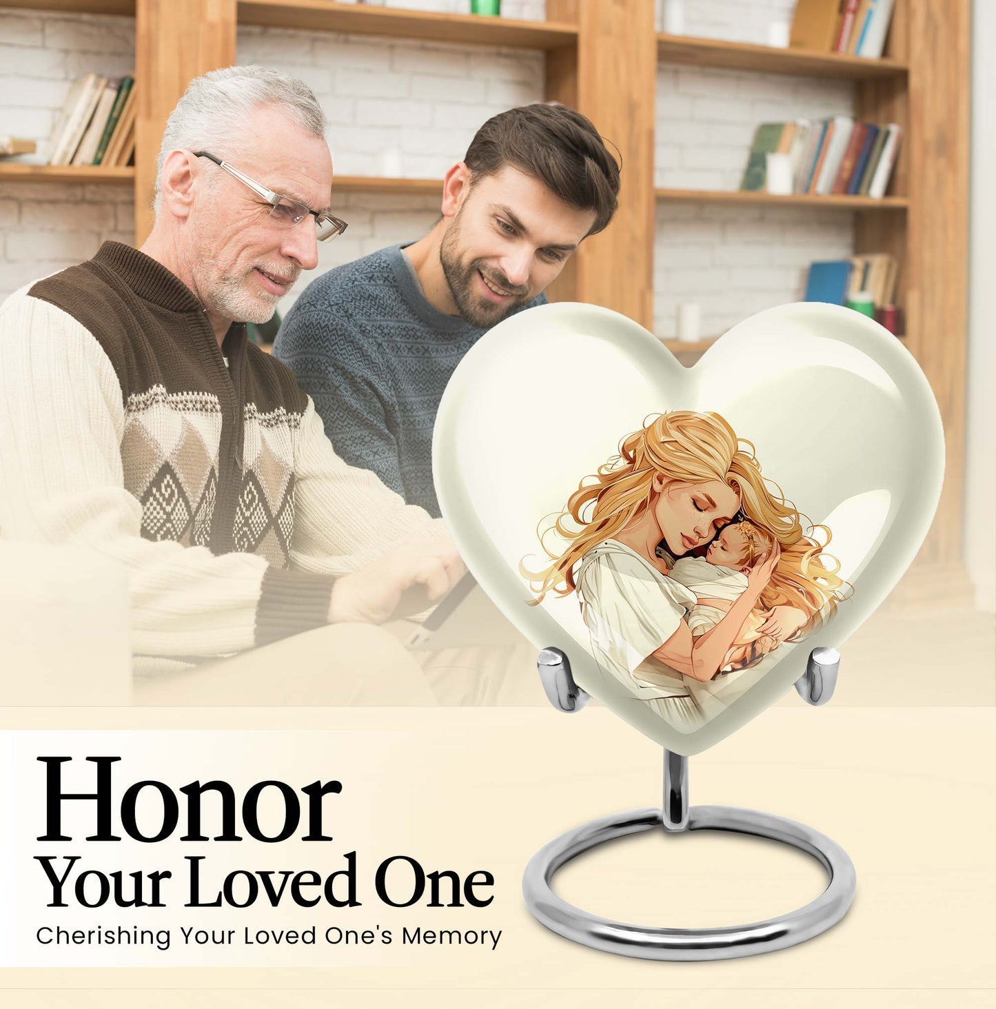 heart-shaped memorial urn for mother's ashes