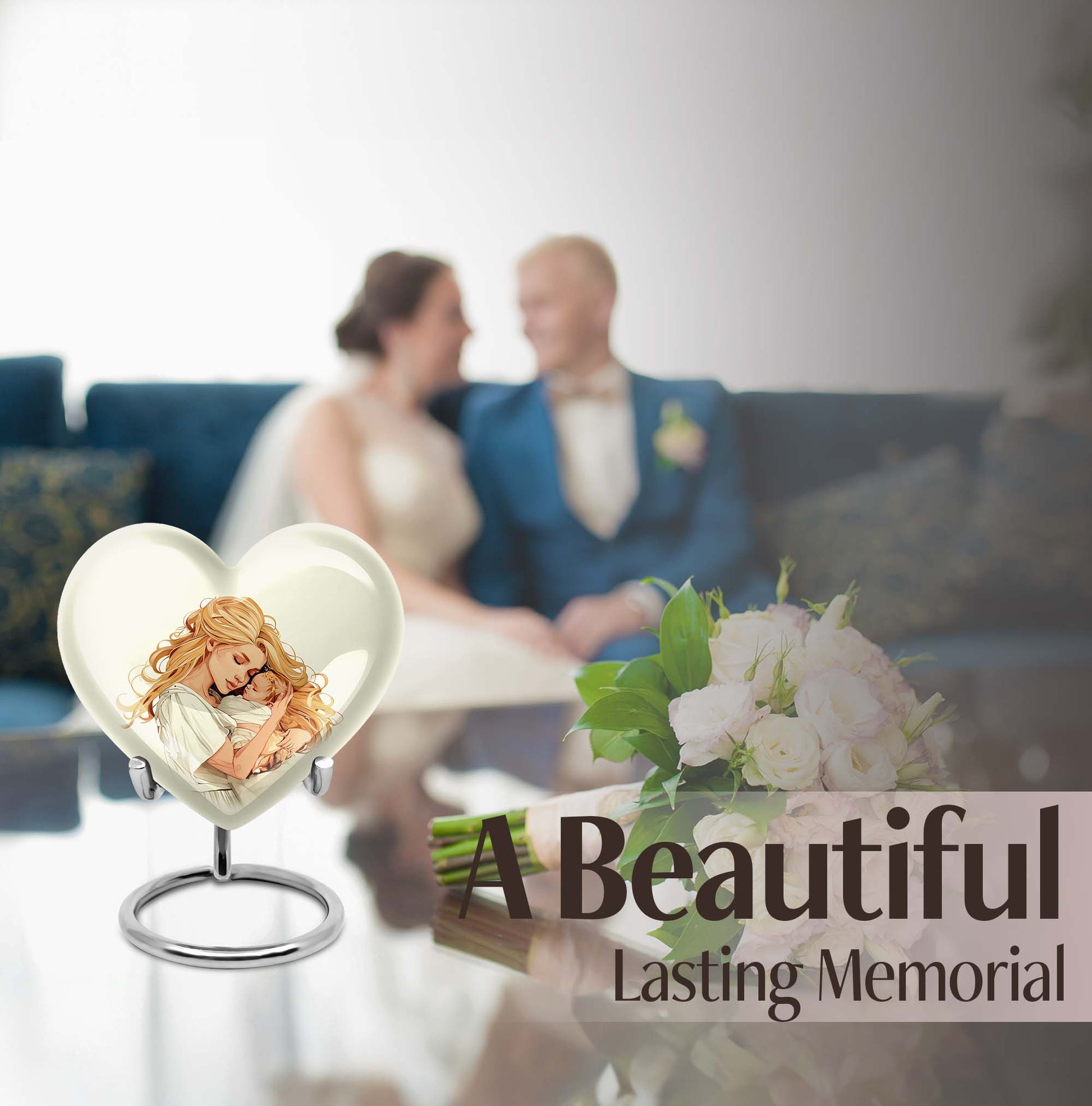 heart-shaped memorial urn for mother's ashes