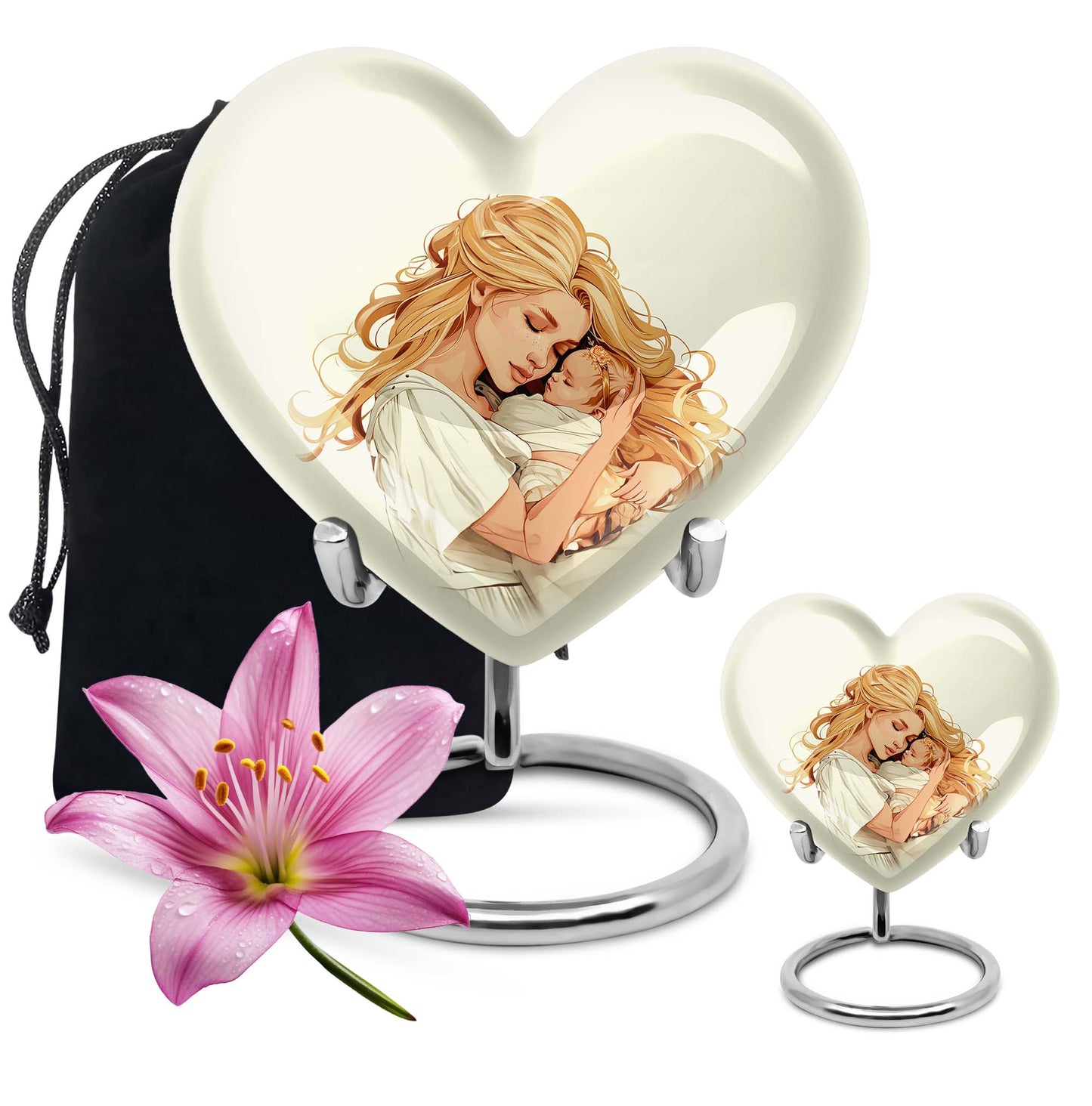 heart-shaped memorial urn for mother's ashes