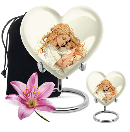 heart-shaped memorial urn for mother's ashes