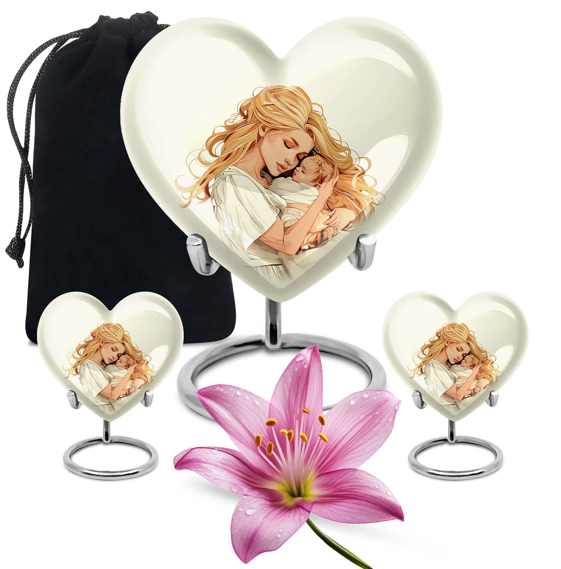 heart-shaped memorial urn for mother's ashes