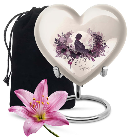 10-inch heart-shaped mother urn, large aluminium cremation urn for men, customizable with engraving