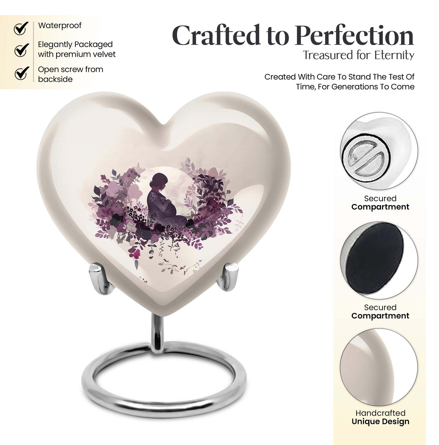 10-inch heart-shaped mother urn, large aluminium cremation urn for men, customizable with engraving