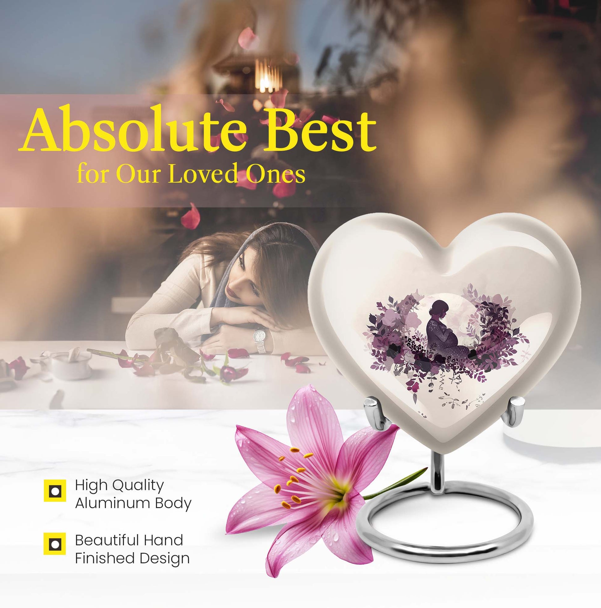 10-inch heart-shaped mother urn, large aluminium cremation urn for men, customizable with engraving