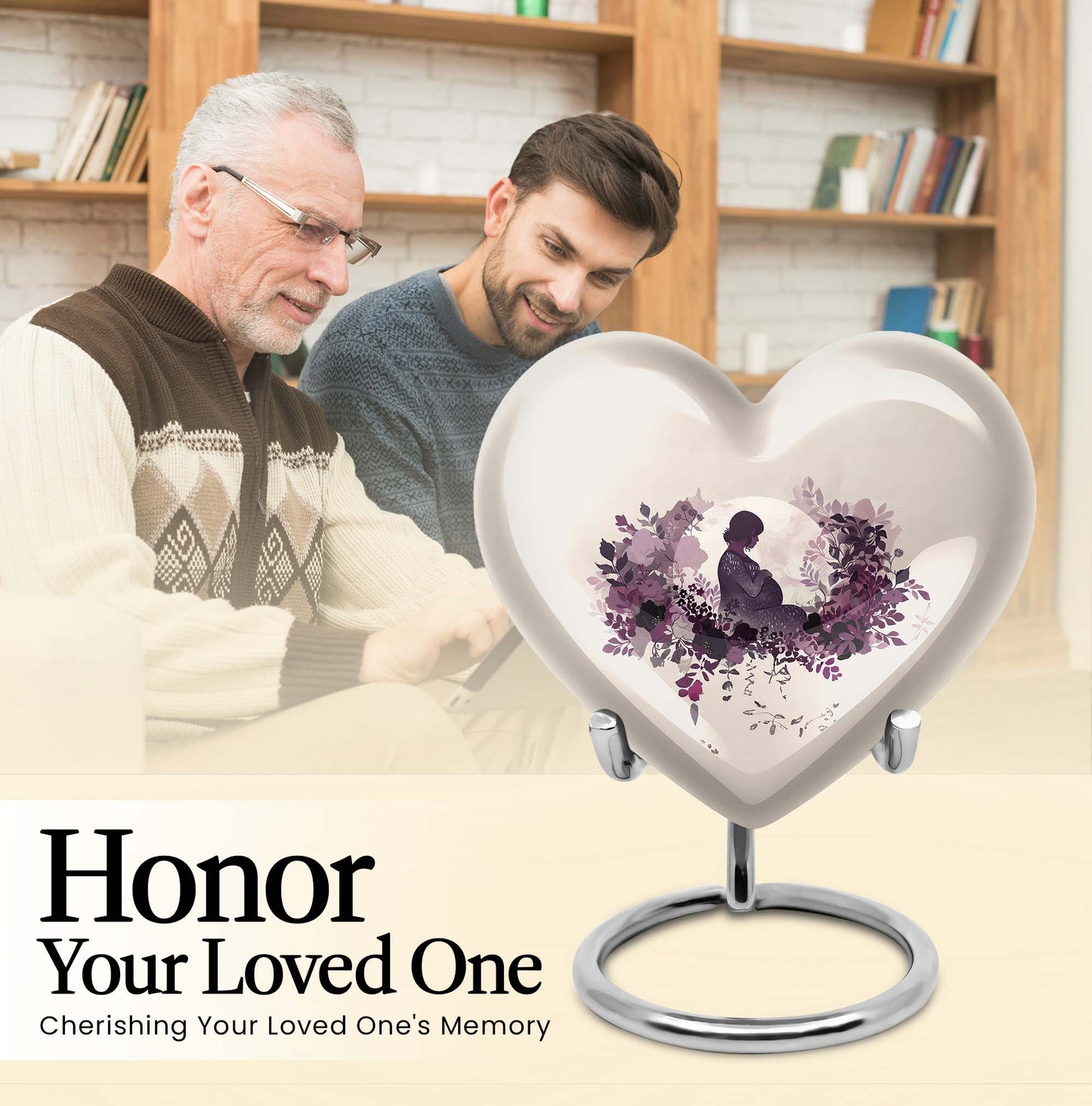 10-inch heart-shaped mother urn, large aluminium cremation urn for men, customizable with engraving