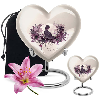 10-inch heart-shaped mother urn, large aluminium cremation urn for men, customizable with engraving