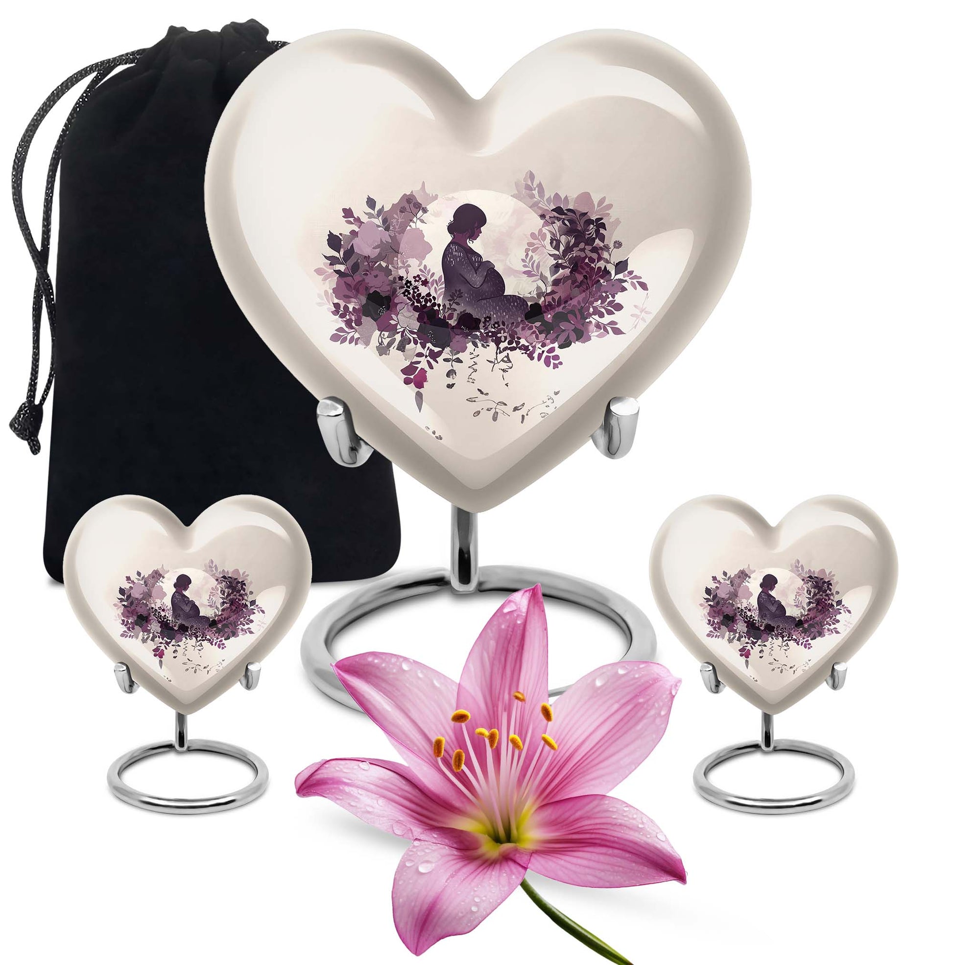 10-inch heart-shaped mother urn, large aluminium cremation urn for men, customizable with engraving