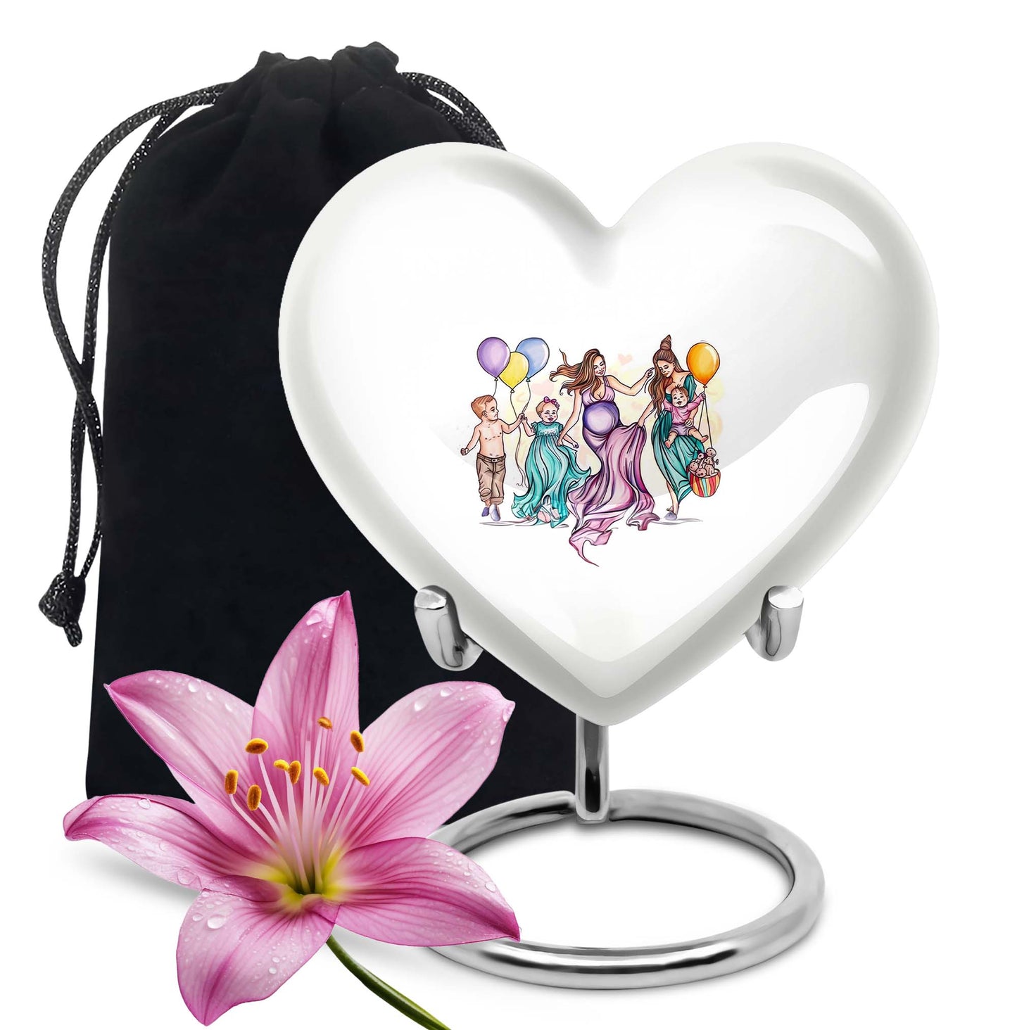 10-inch aluminium heart-shaped mother urn for adult human ashes, customizable with engraved names