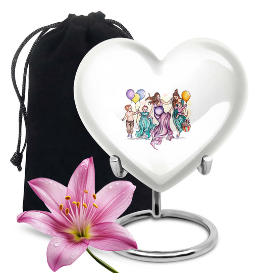 10-inch aluminium heart-shaped mother urn for adult human ashes, customizable with engraved names