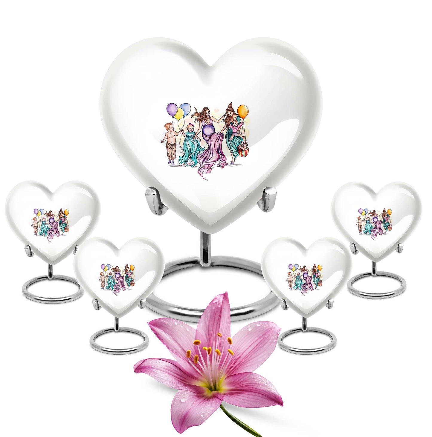 10-inch aluminium heart-shaped mother urn for adult human ashes, customizable with engraved names