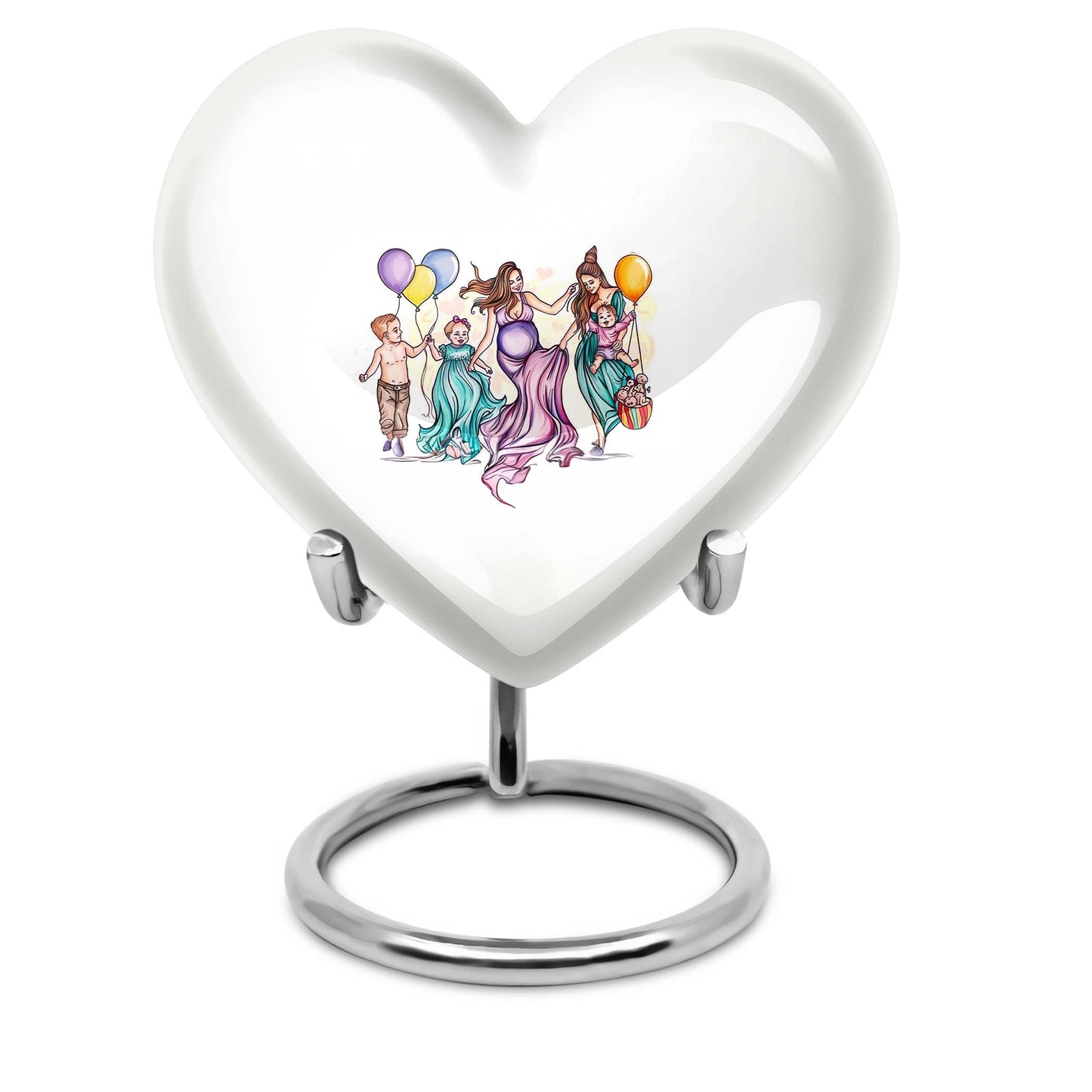10-inch aluminium heart-shaped mother urn for adult human ashes, customizable with engraved names