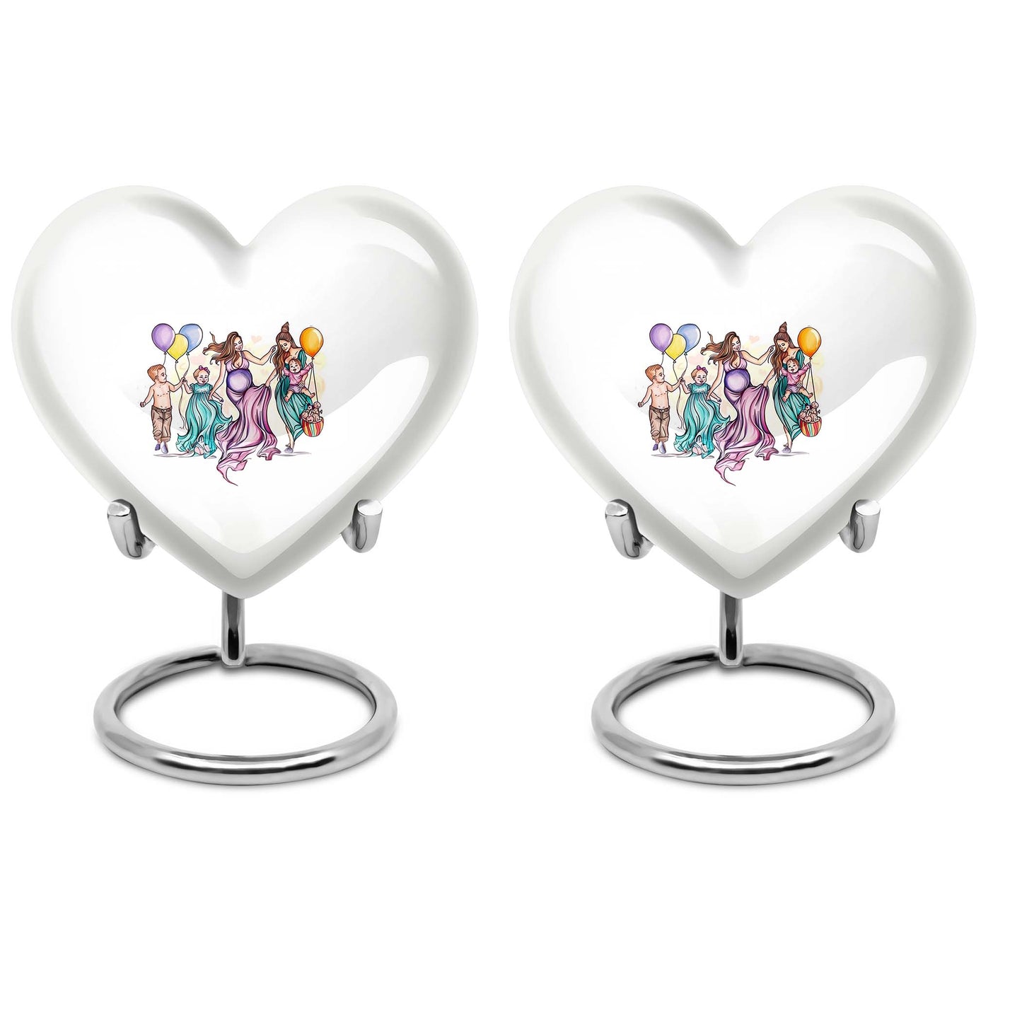 10-inch aluminium heart-shaped mother urn for adult human ashes, customizable with engraved names
