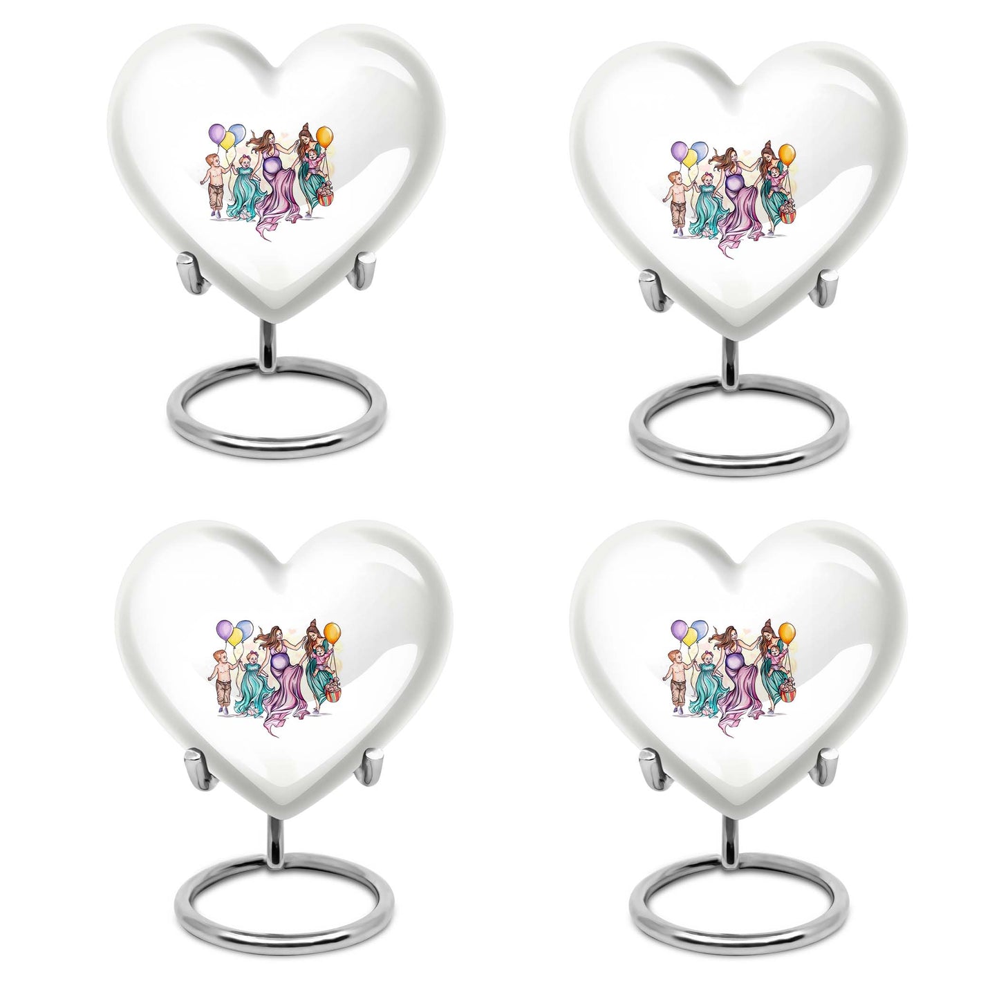 10-inch aluminium heart-shaped mother urn for adult human ashes, customizable with engraved names