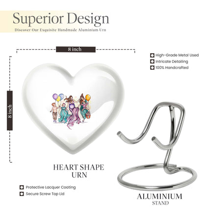 10-inch aluminium heart-shaped mother urn for adult human ashes, customizable with engraved names