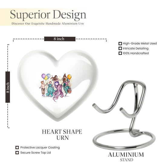 10-inch aluminium heart-shaped mother urn for adult human ashes, customizable with engraved names