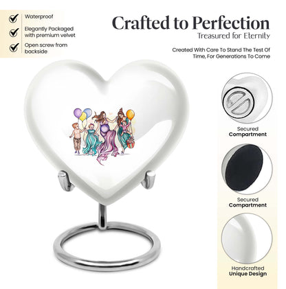 10-inch aluminium heart-shaped mother urn for adult human ashes, customizable with engraved names