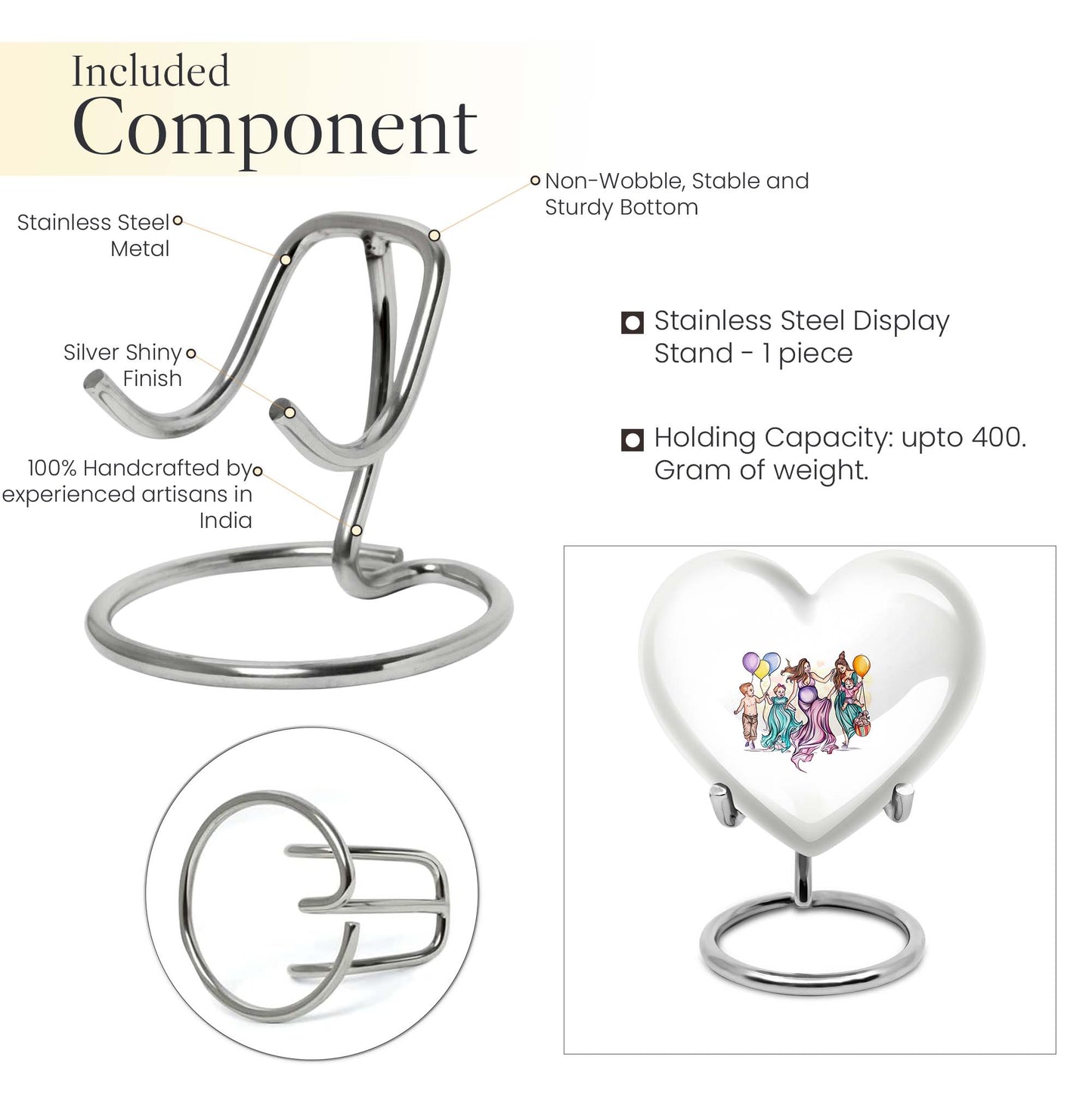 10-inch aluminium heart-shaped mother urn for adult human ashes, customizable with engraved names