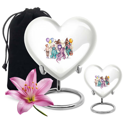 10-inch aluminium heart-shaped mother urn for adult human ashes, customizable with engraved names