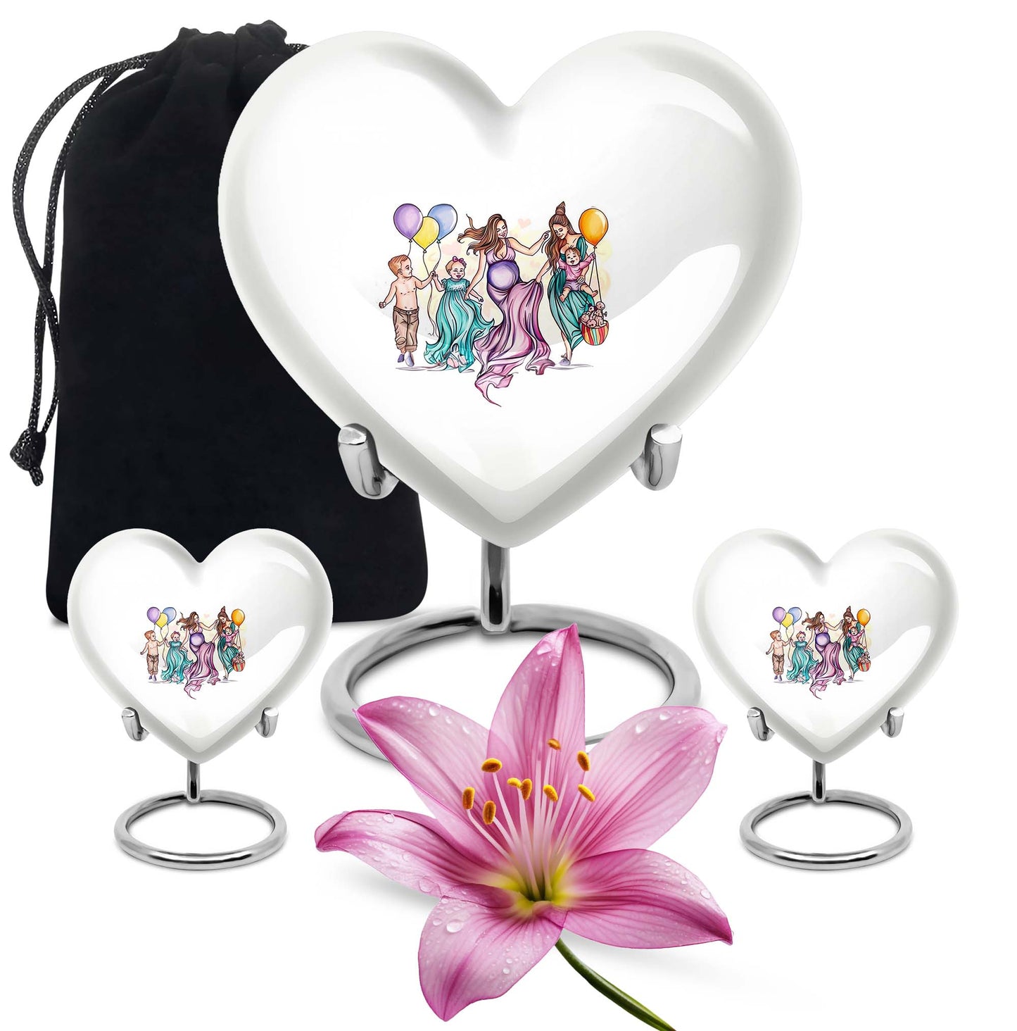 10-inch aluminium heart-shaped mother urn for adult human ashes, customizable with engraved names