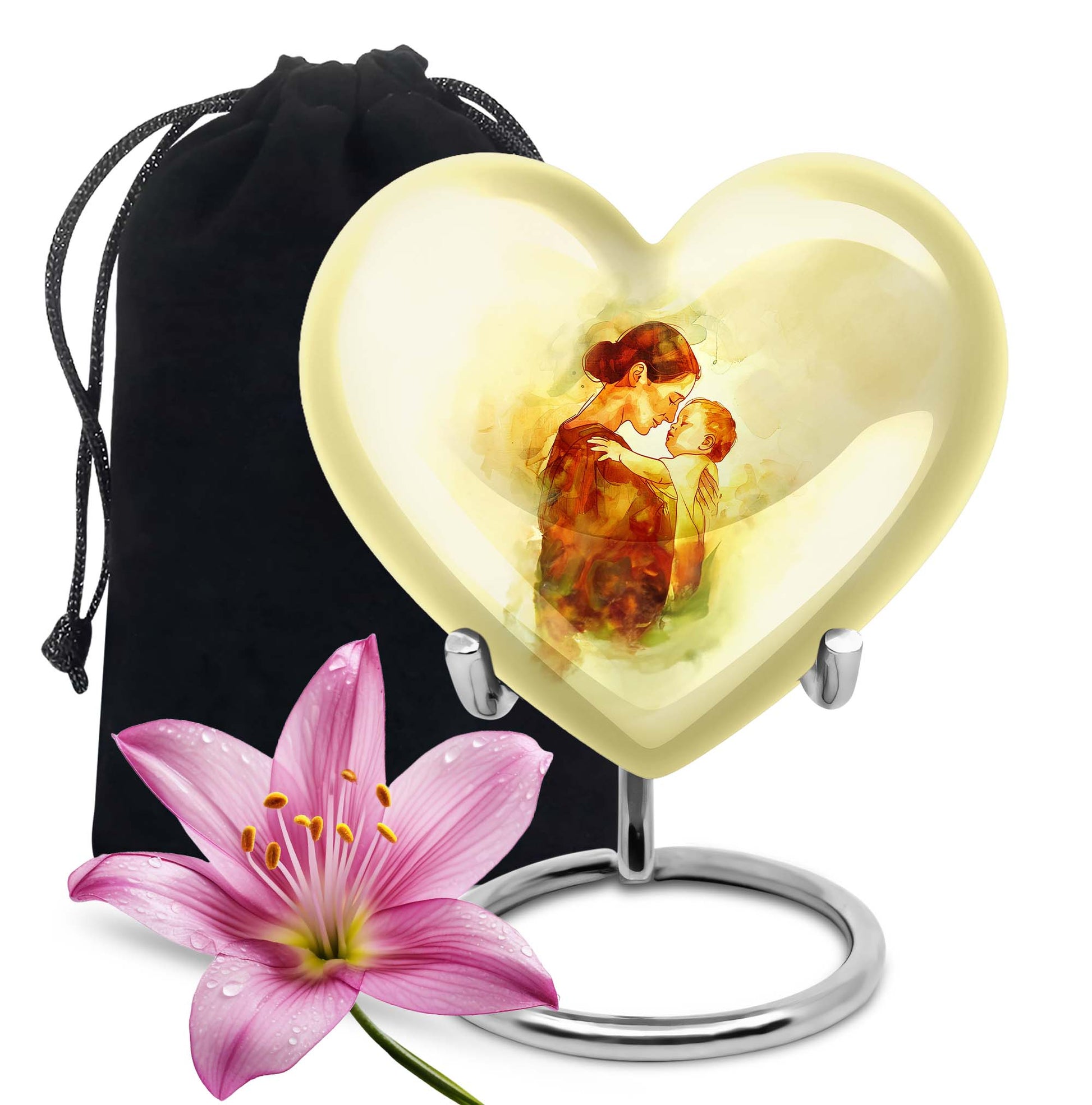 10-inch heart-shaped, aluminum mother urn for human ashes, 