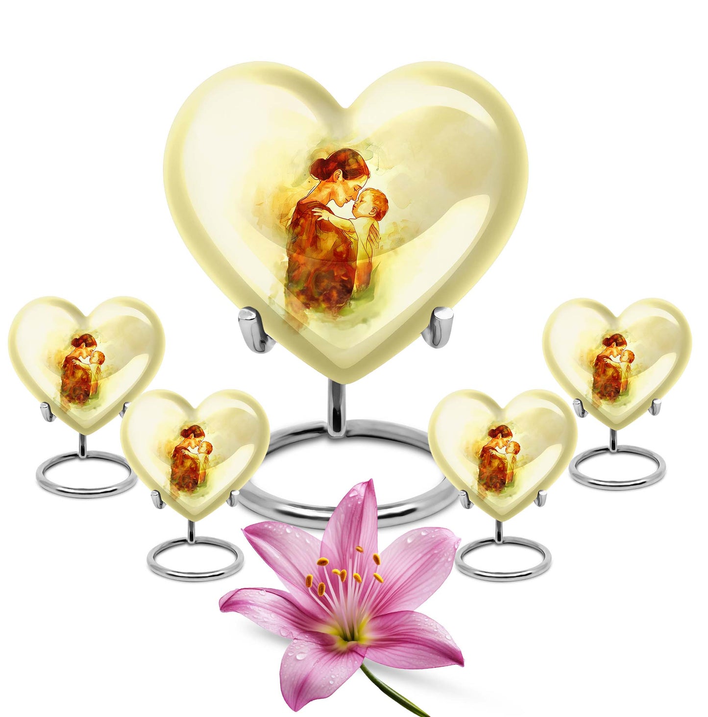 10-inch heart-shaped, aluminum mother urn for human ashes, 