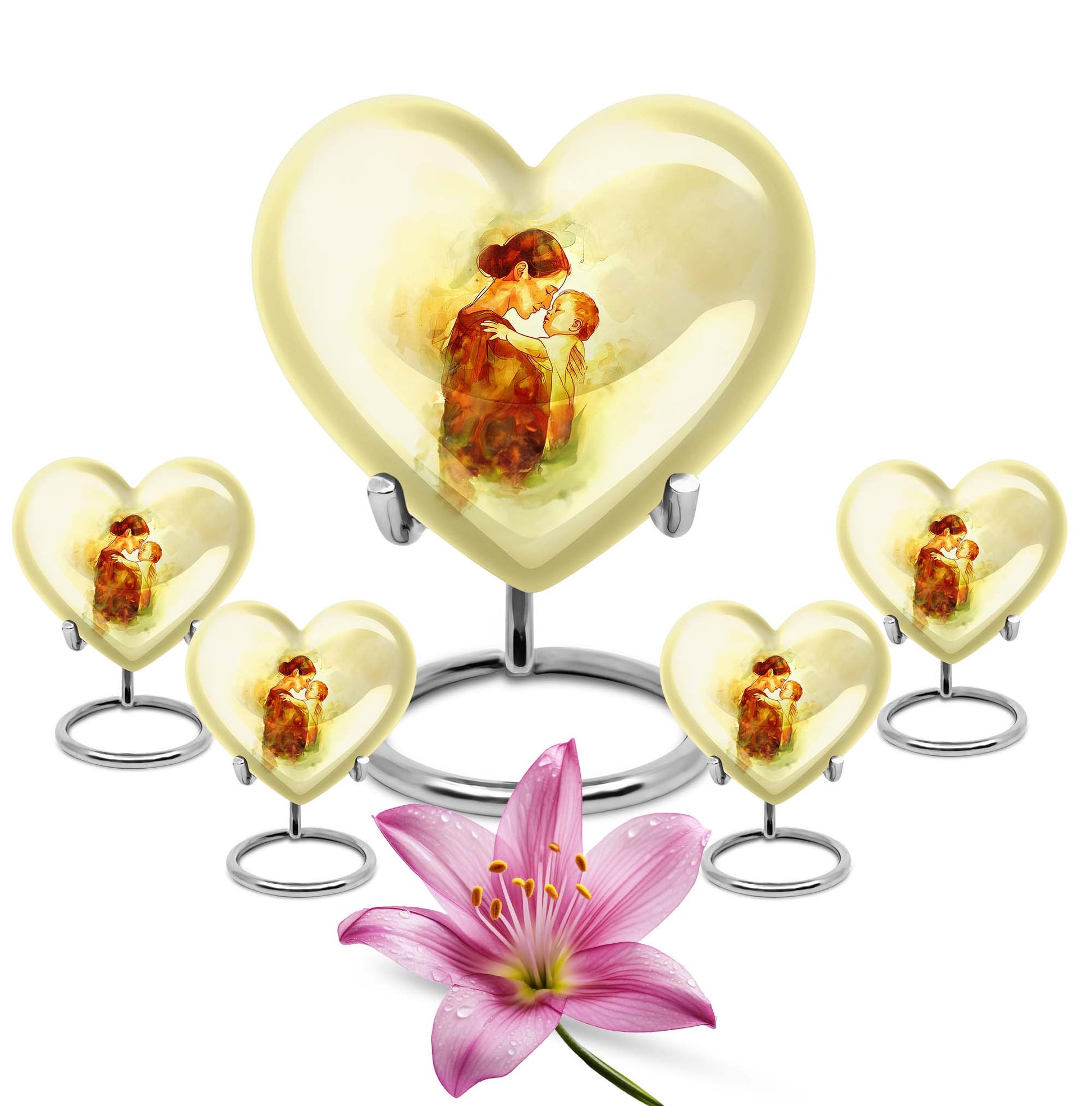 10-inch heart-shaped, aluminum mother urn for human ashes, 